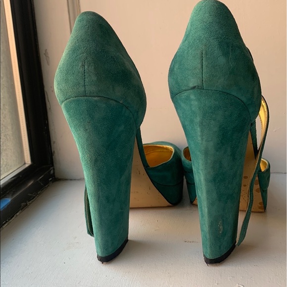 Teal Turquoise Suede Platform Mary Jane 5.5in Heels by Nine West | “Aroundtown” - Picture 4 of 6